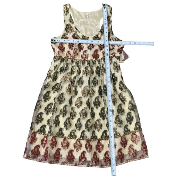 NEW Defects Free People Shimmering Champagne Paisley Mini Dress Sz 4 Green Red - Picture 8 of 13